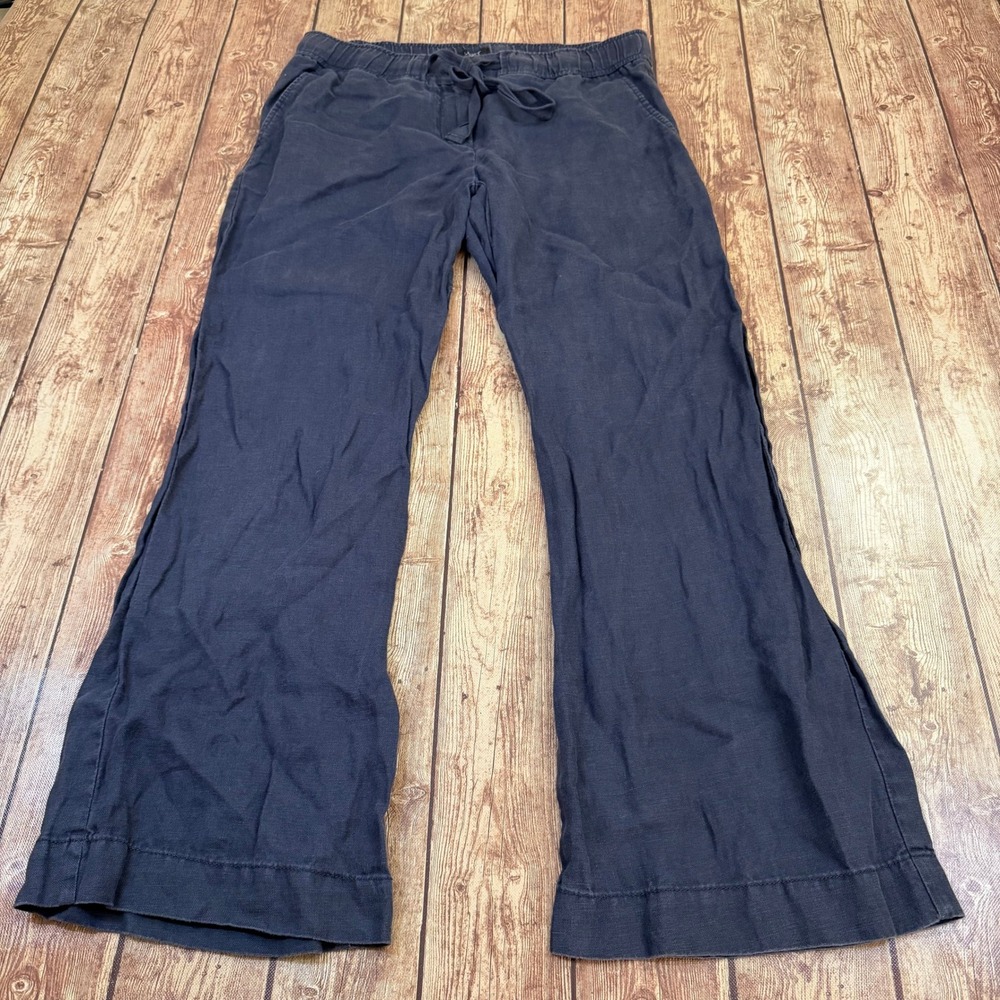 Ann Taylor LOFT Marisa Pants Womens Small Blue Linen Wide Leg Drawstring
